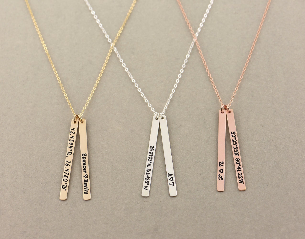 Engraved Bar Pendant Necklace