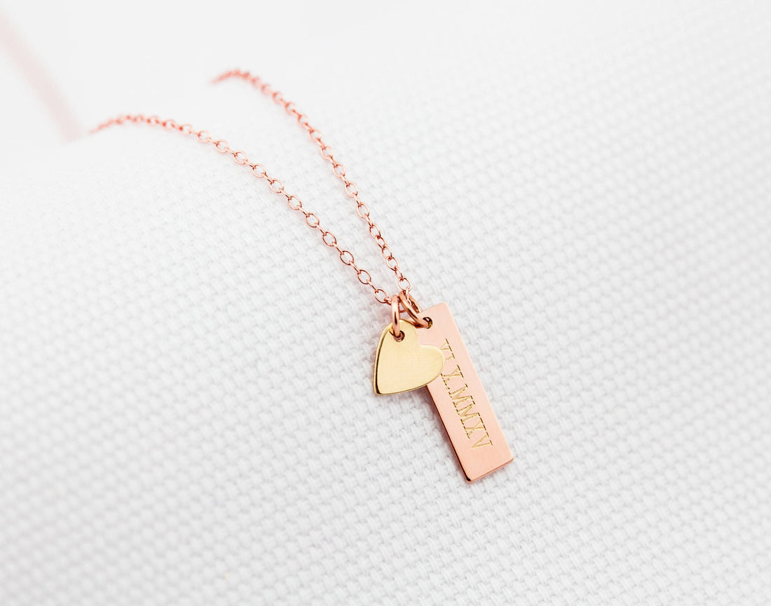 Vertical Bar with Heart Pendant Necklace