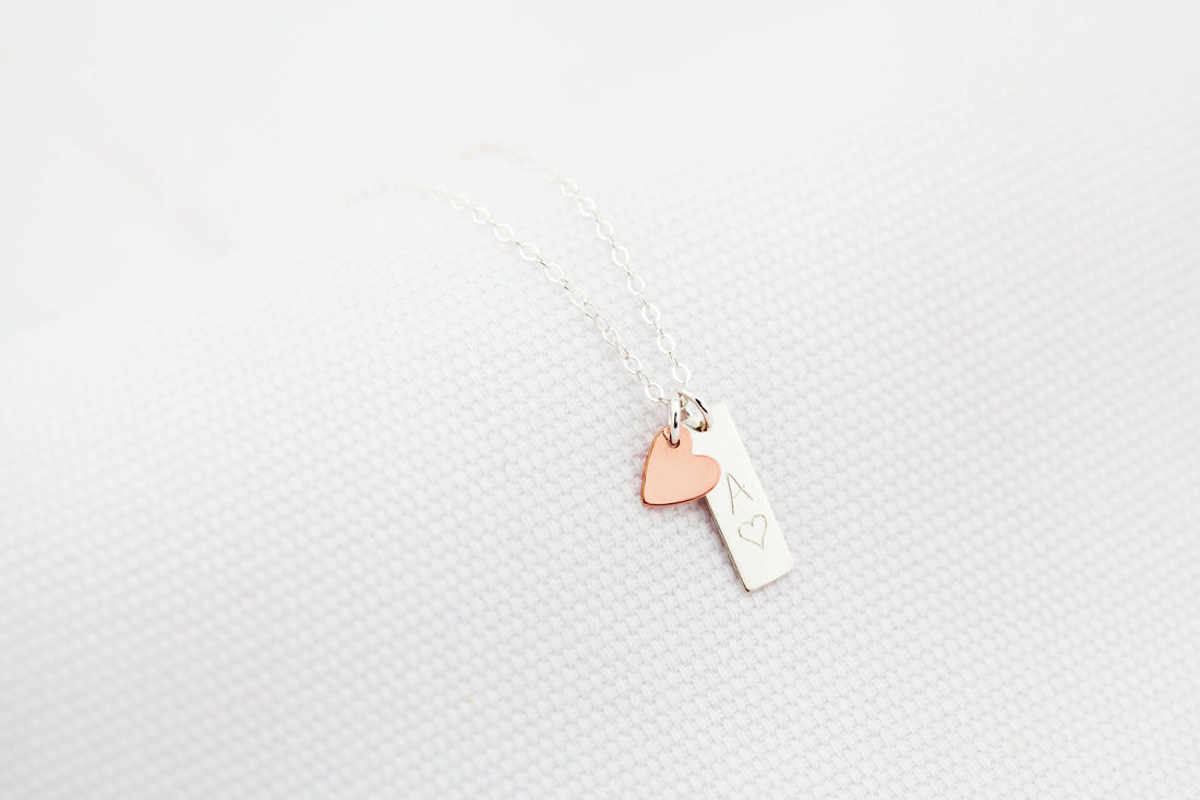 Vertical Bar with Heart Pendant Necklace