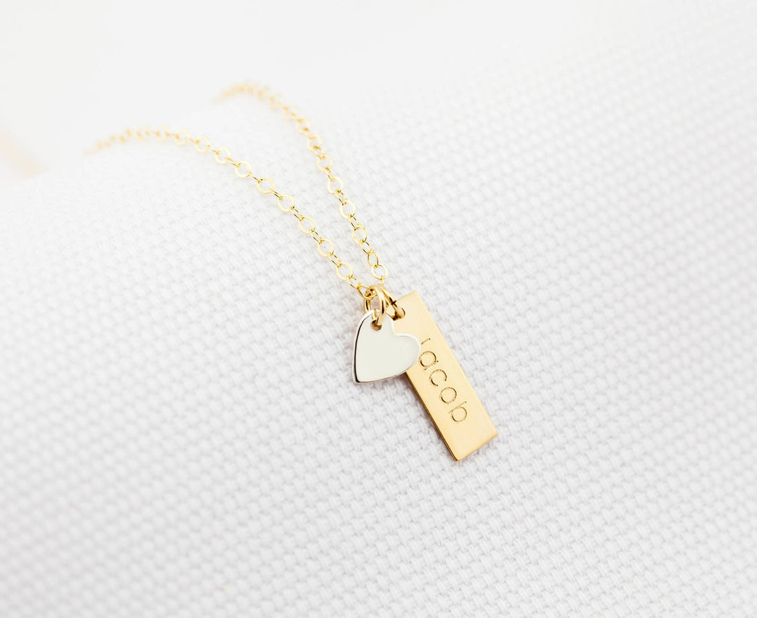 Vertical Bar with Heart Pendant Necklace