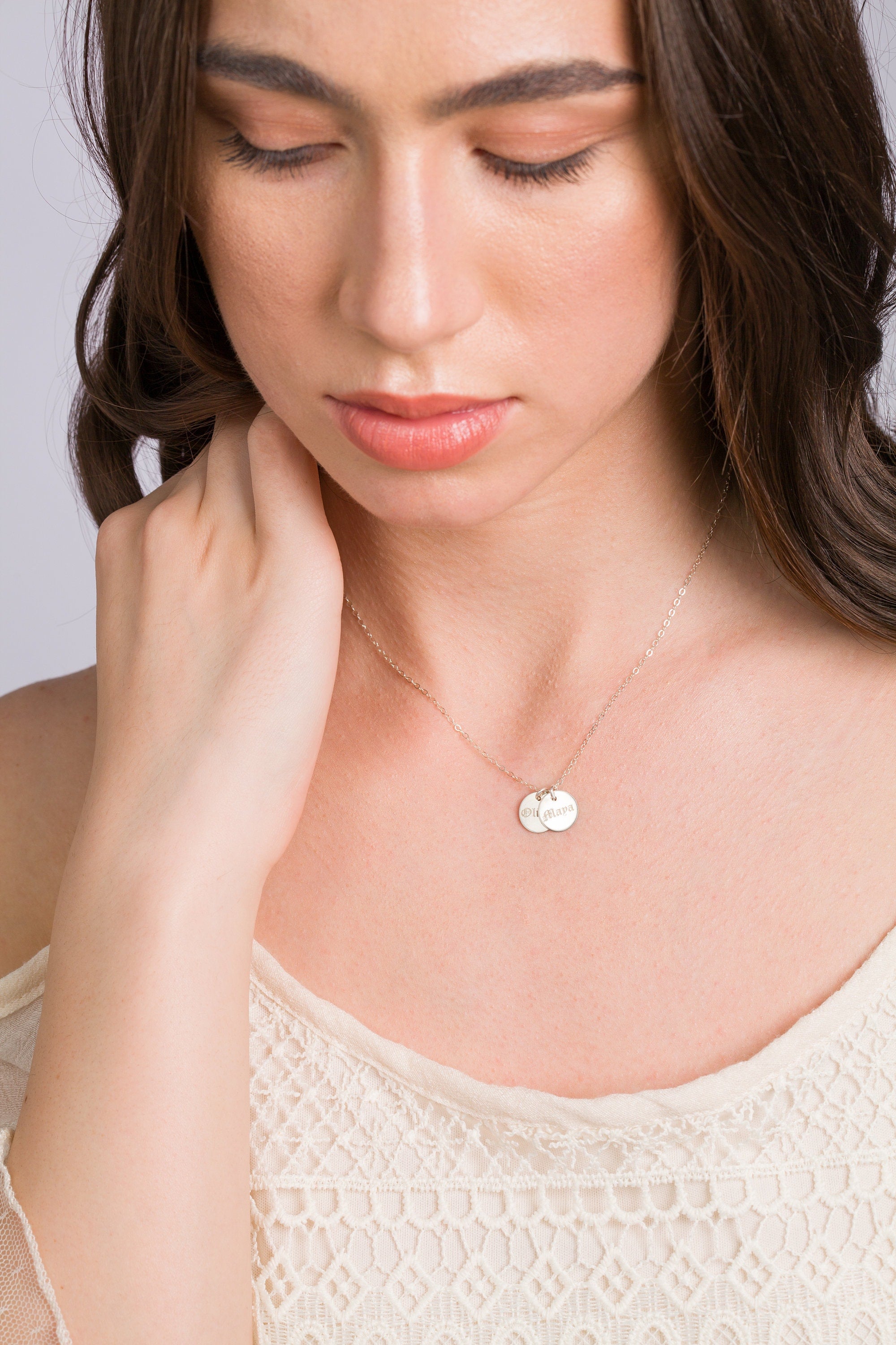 Engraved Disc Pendant Necklace