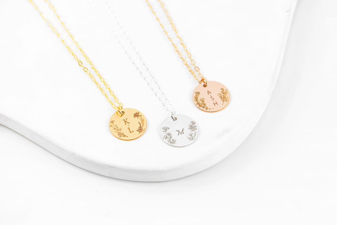 Floral Initial Disc Necklace