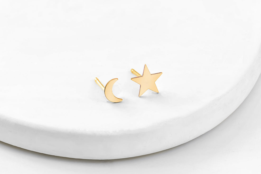 Moon Charm Stud Earrings