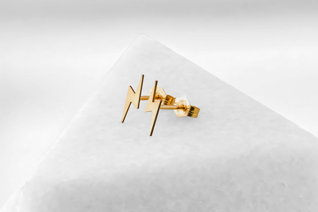 Lightning Bolt Thunderbolt Charm Stud Earrings