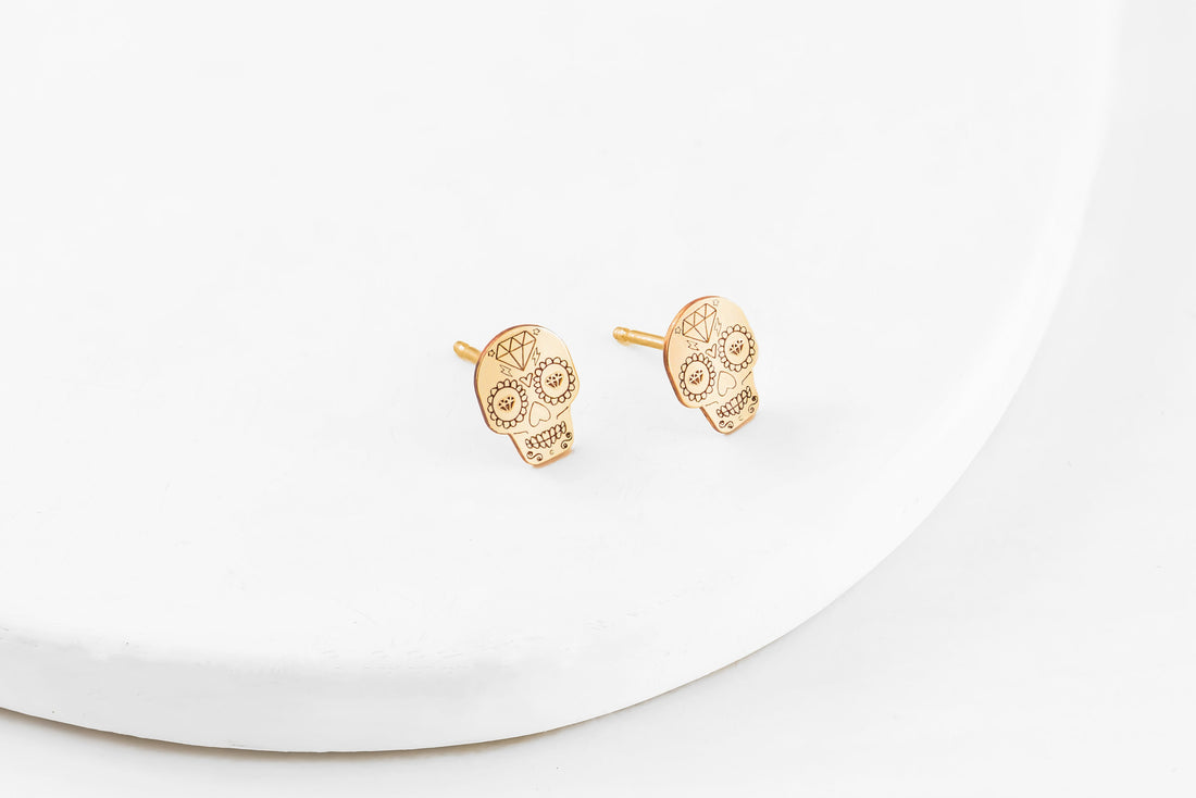 Sugar Skull Charm Stud Earrings