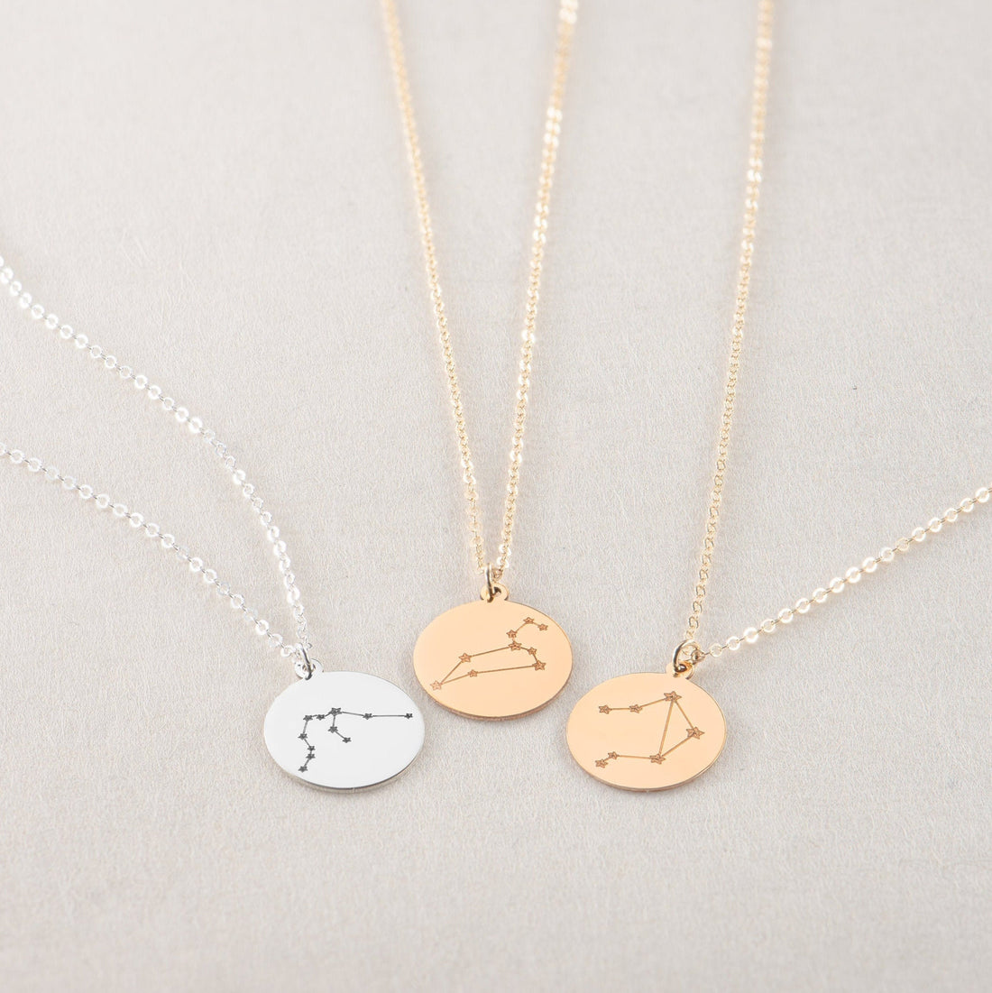 Zodiac Constellation Disc Pendant Necklace