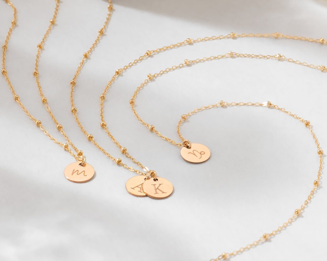 Initial Disc Pendant Beady Necklace
