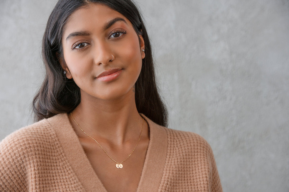 Initial Disc Pendant Beady Necklace