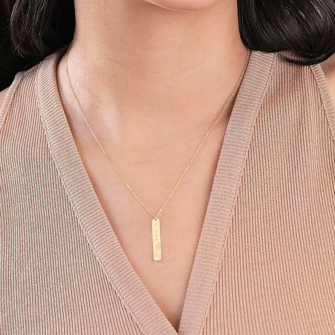 Engraved Vertical Bar Necklace