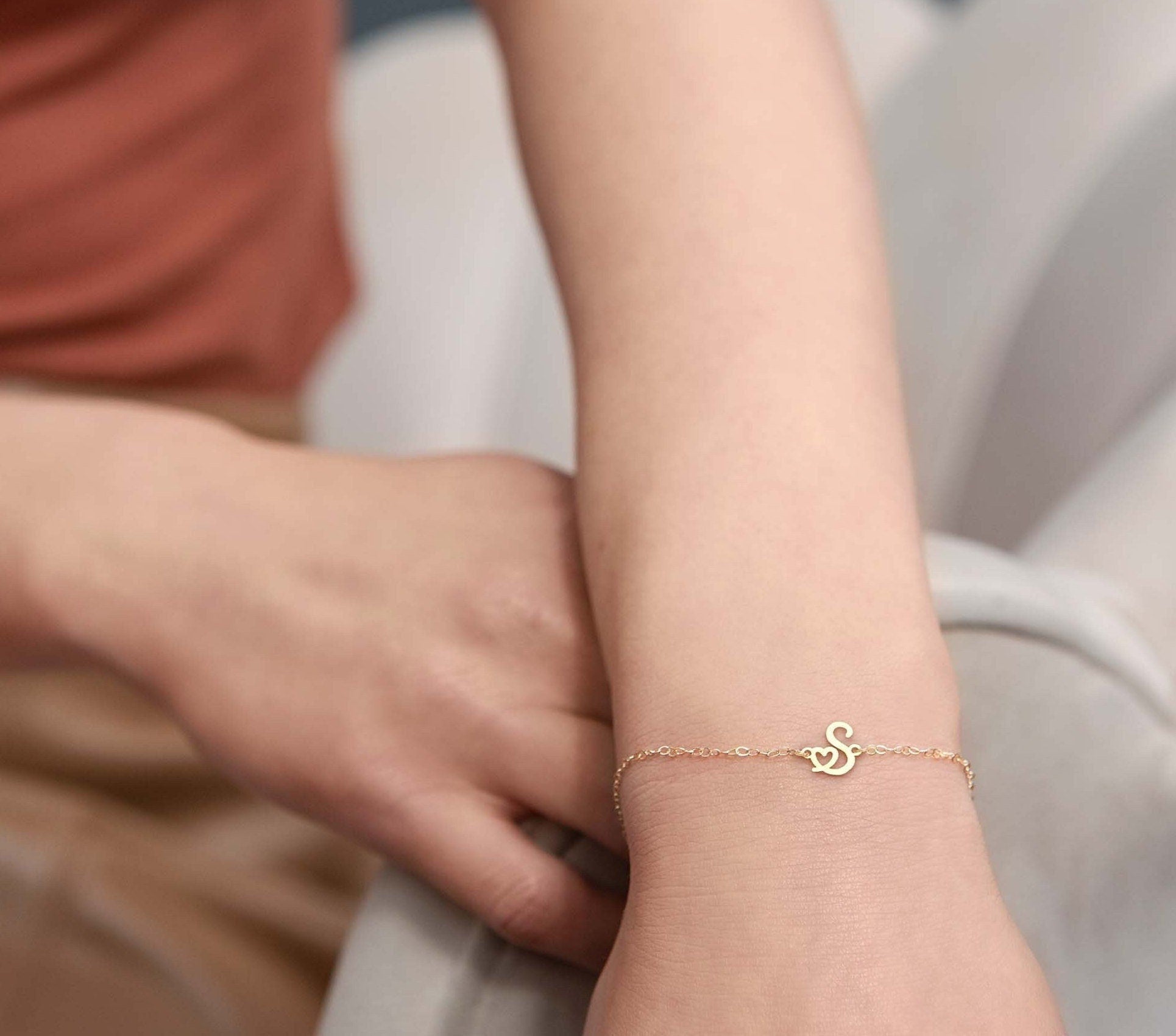 Initial Letter With Heart Charm Bracelet