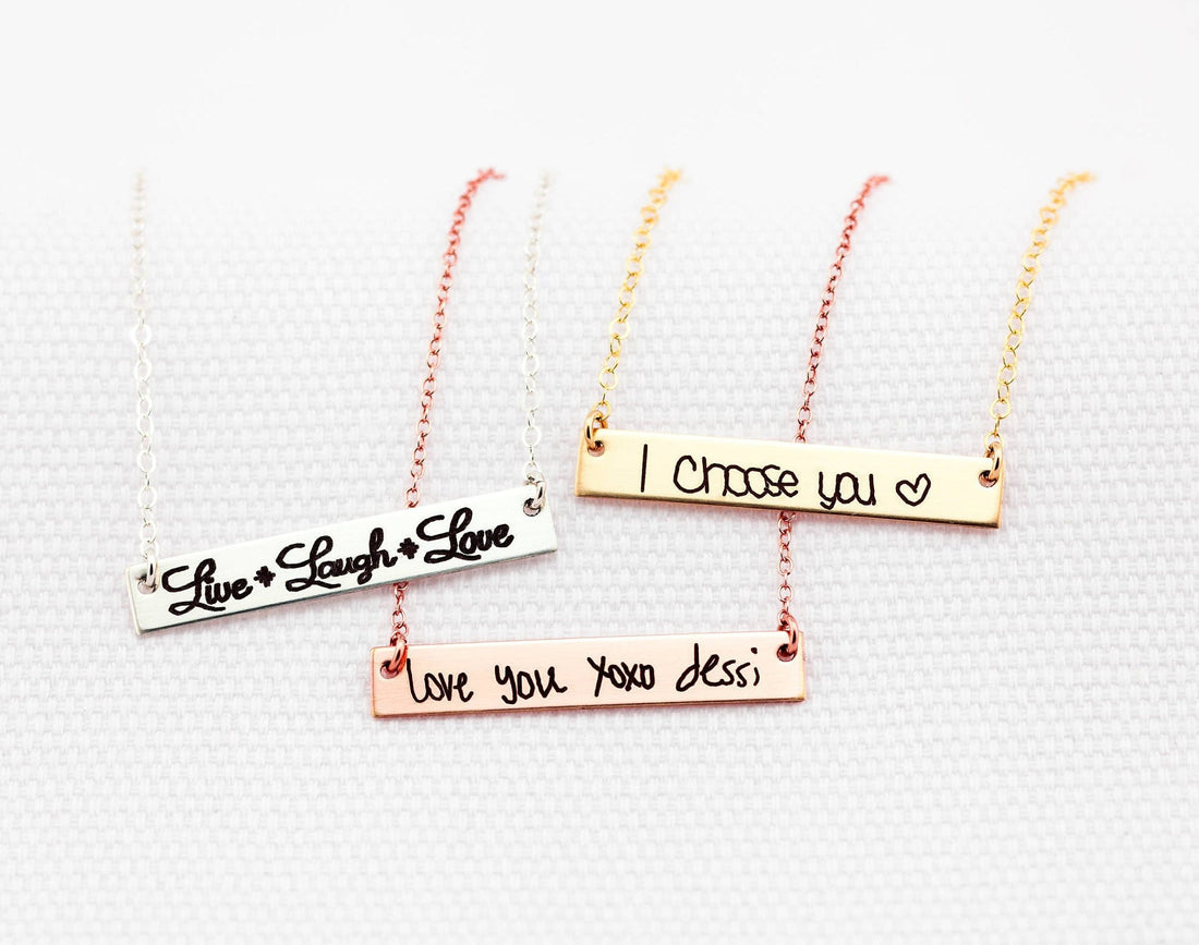 Gold Engraved Bar Necklace