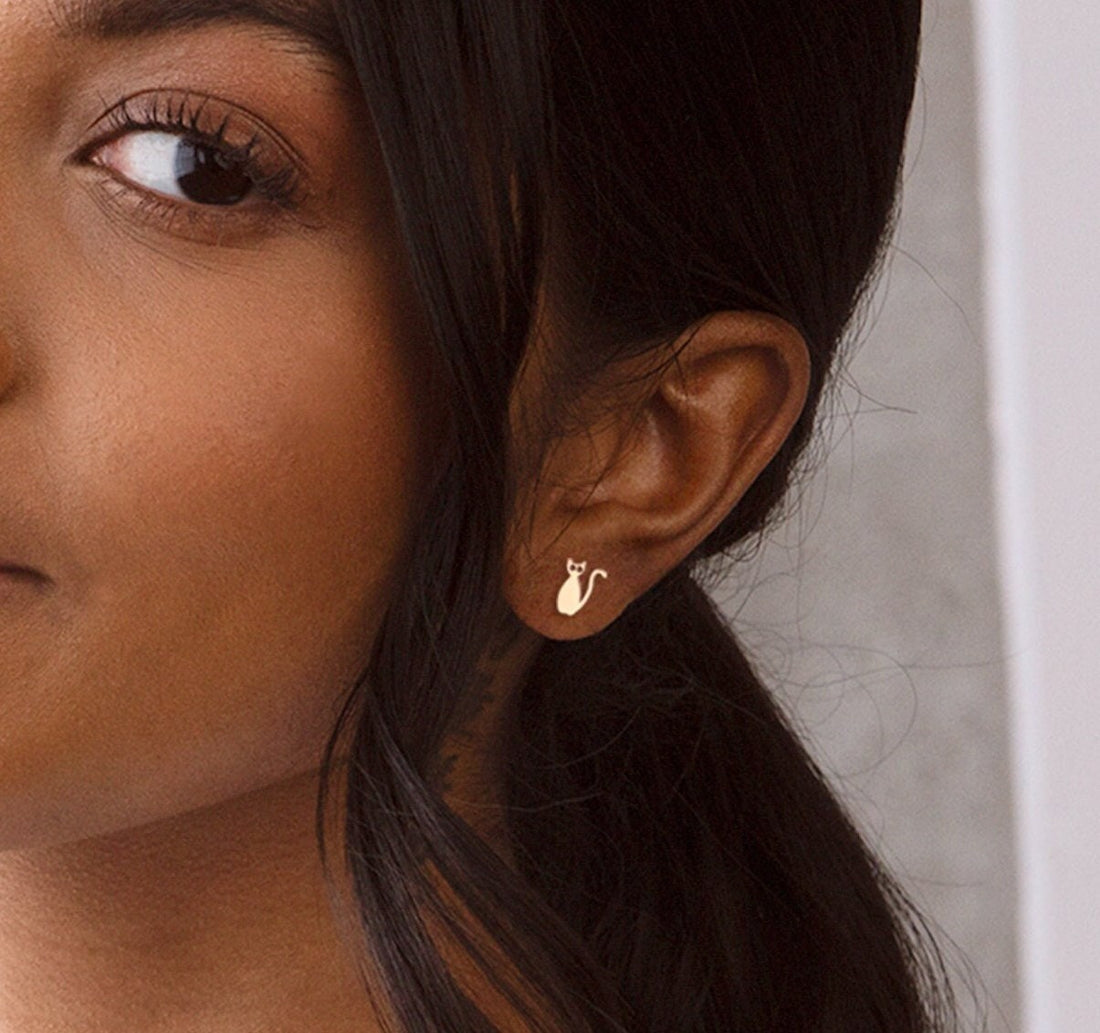 Cat Gold Stud Earrings