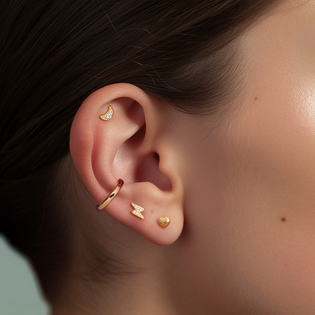 Gold Heart Stud Earrings