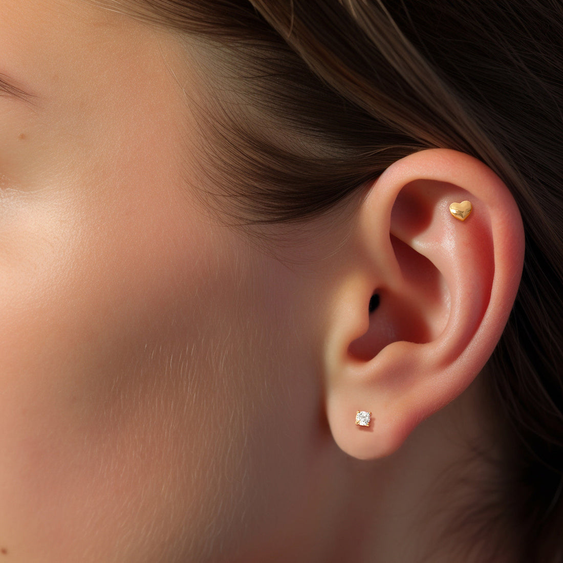 Gold Heart Stud Earrings