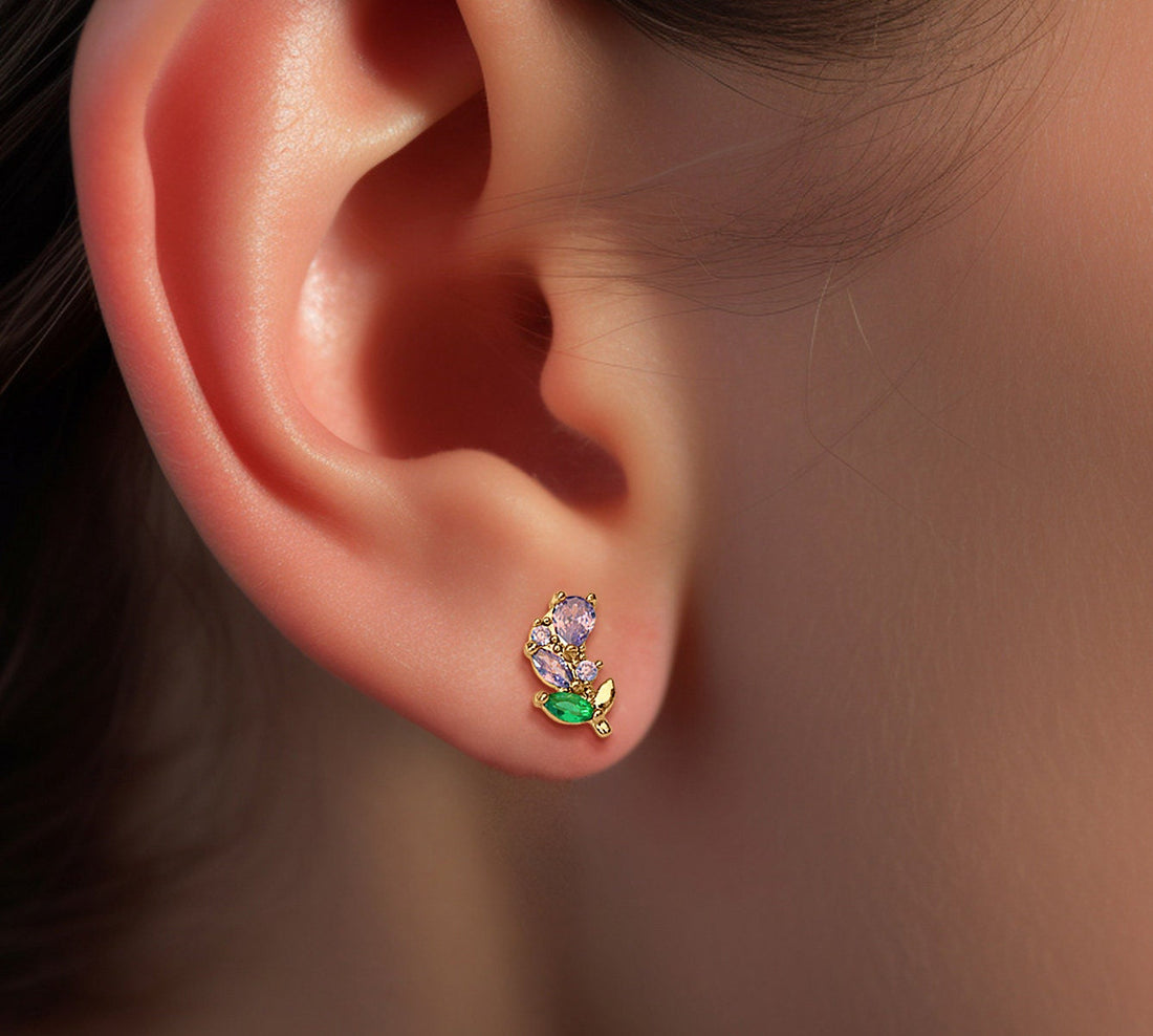 Purple Flower Stud Earrings