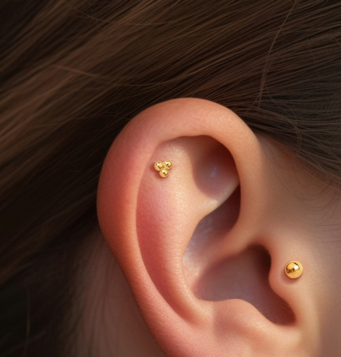 Gold Trio Ball Stud Earrings