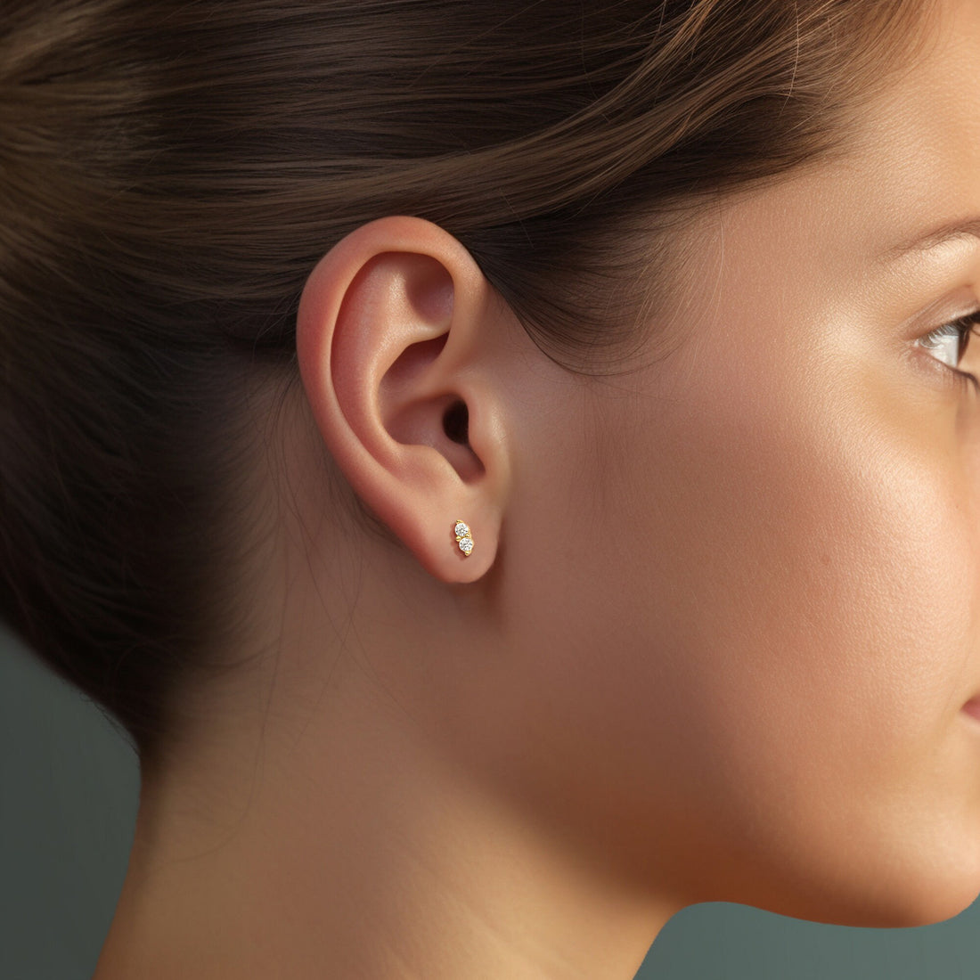 Double Cz Charm Stud Earrings