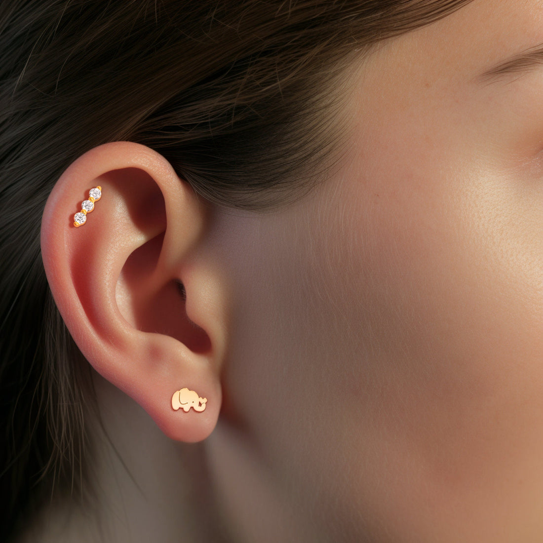 Gold Elephant Stud Earrings