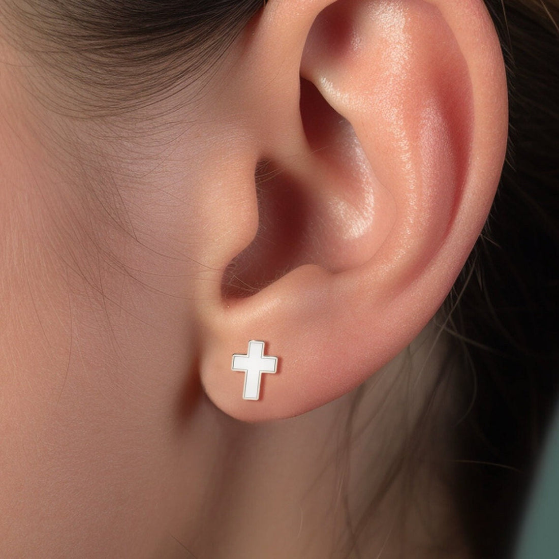 White Cross Stud Earrings