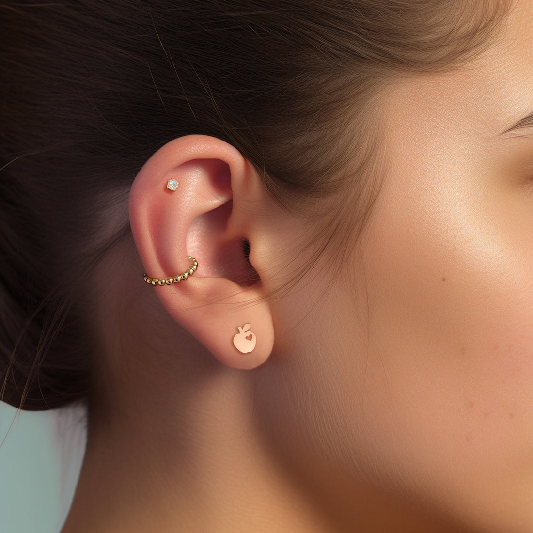 Apple Cutout Heart Stud Earrings