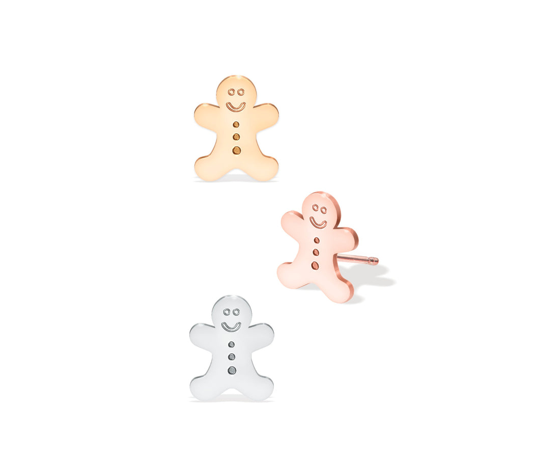 Gingerbread Man Charm Stud Earrings