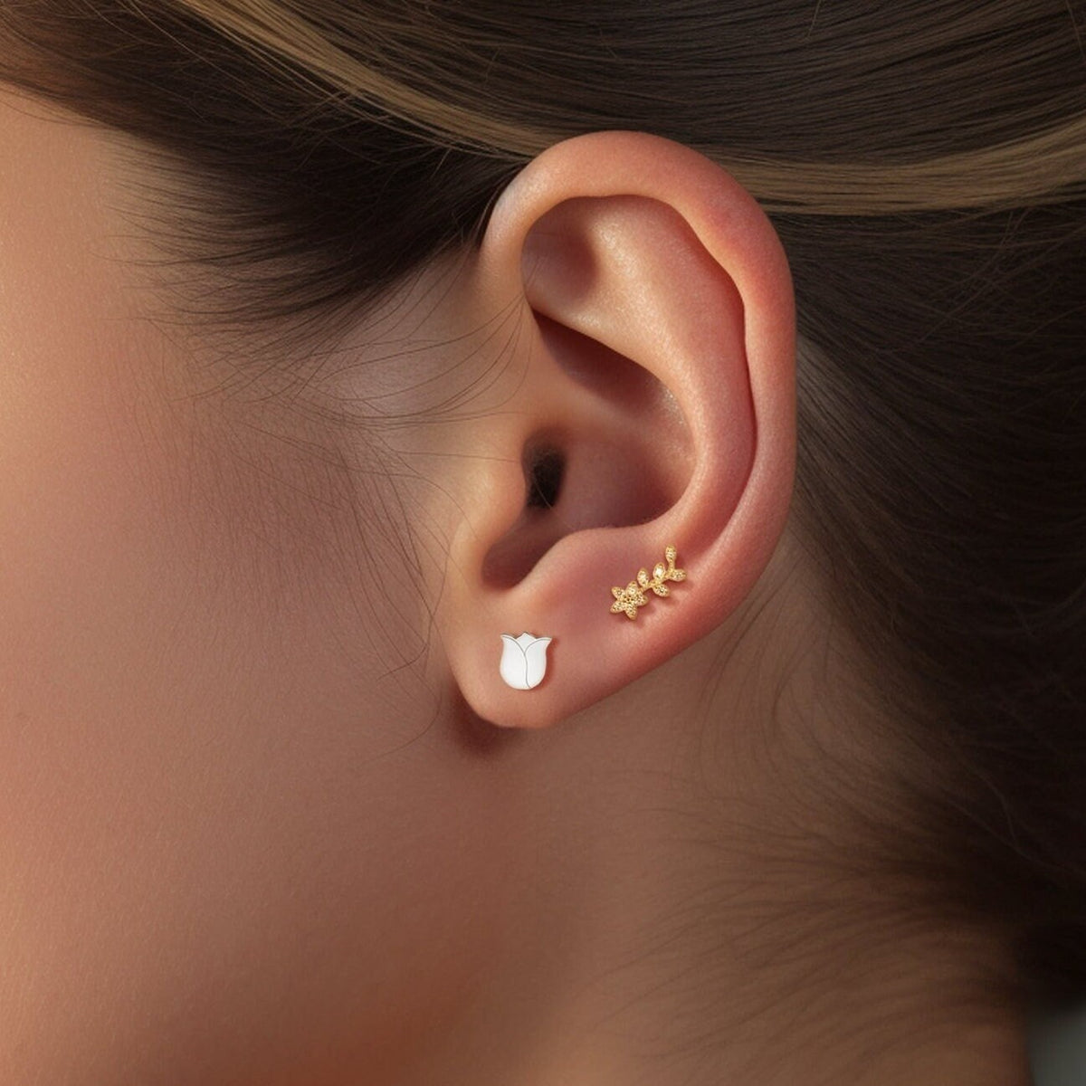 Silver Tulip Stud Earrings