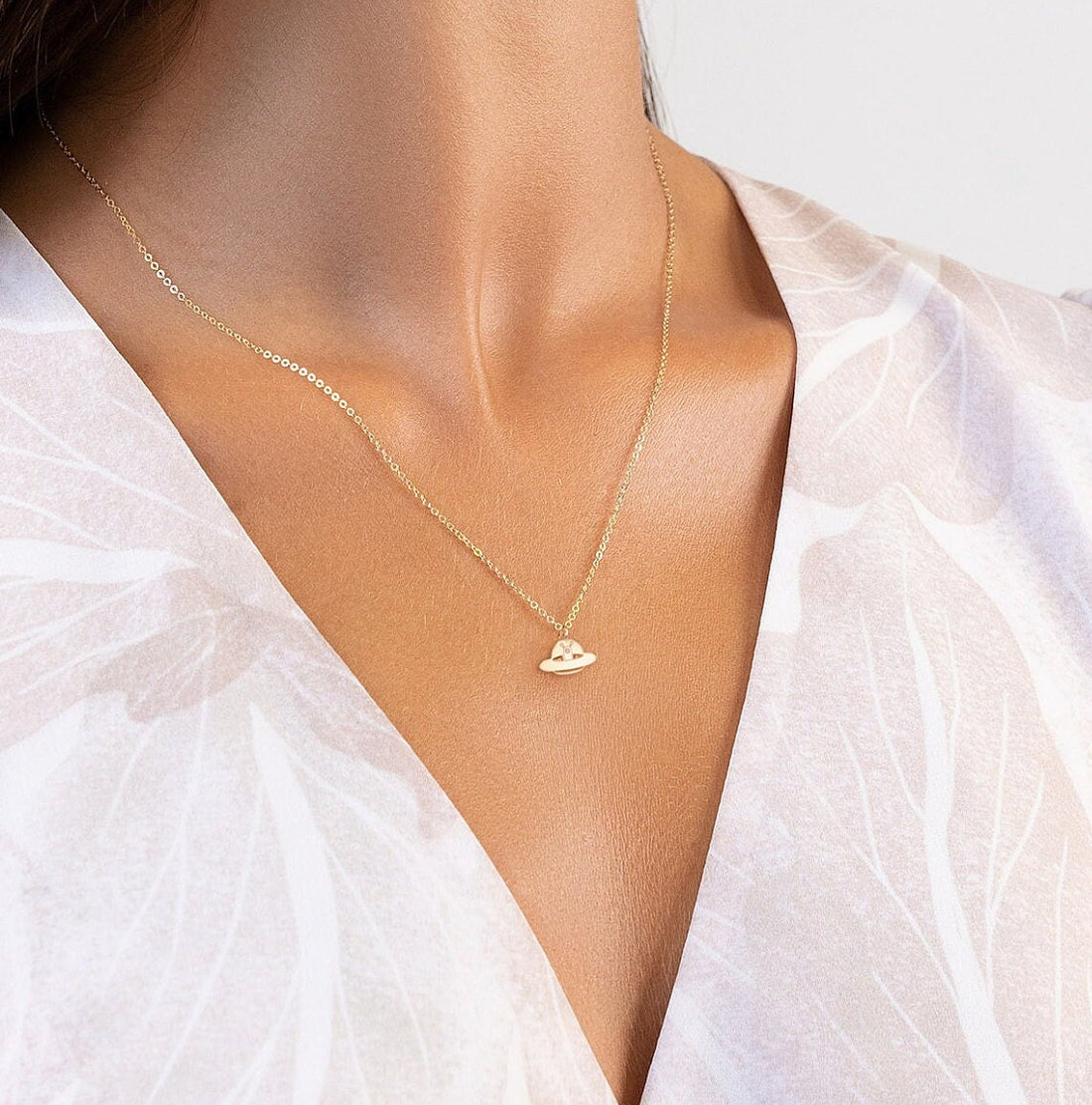 Alien UFO Spaceship Pendant Necklace