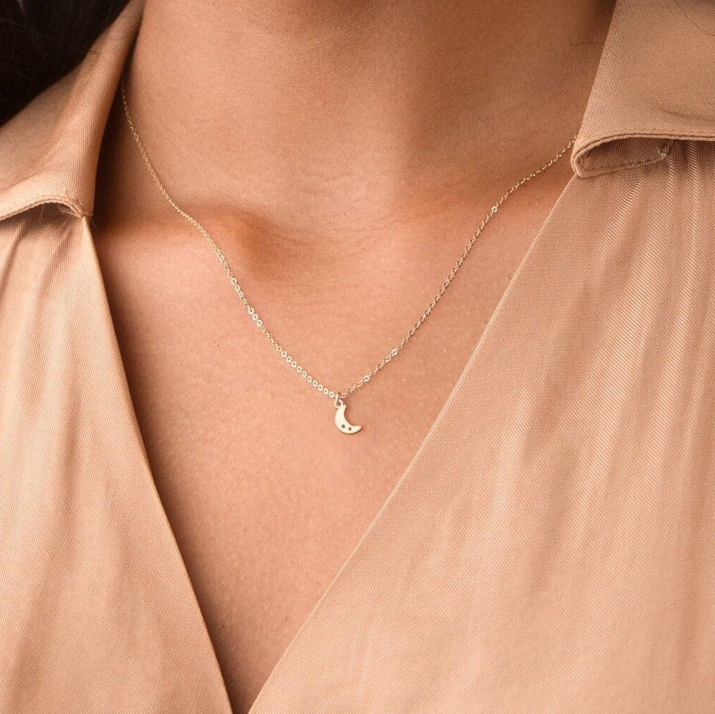 Crescent Moon & Stars Pendant Necklace