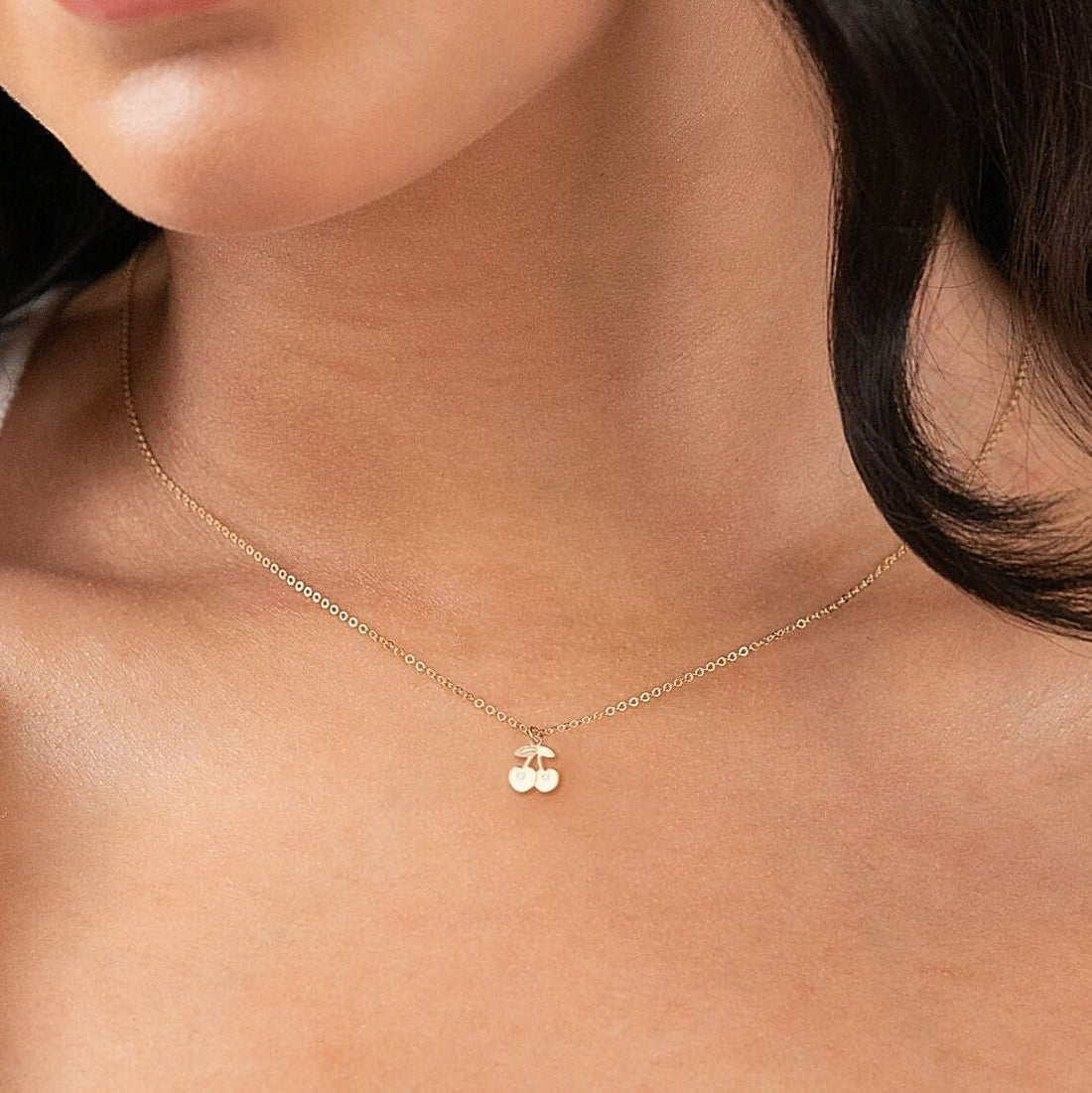 Cherry Pendant Cable Necklace