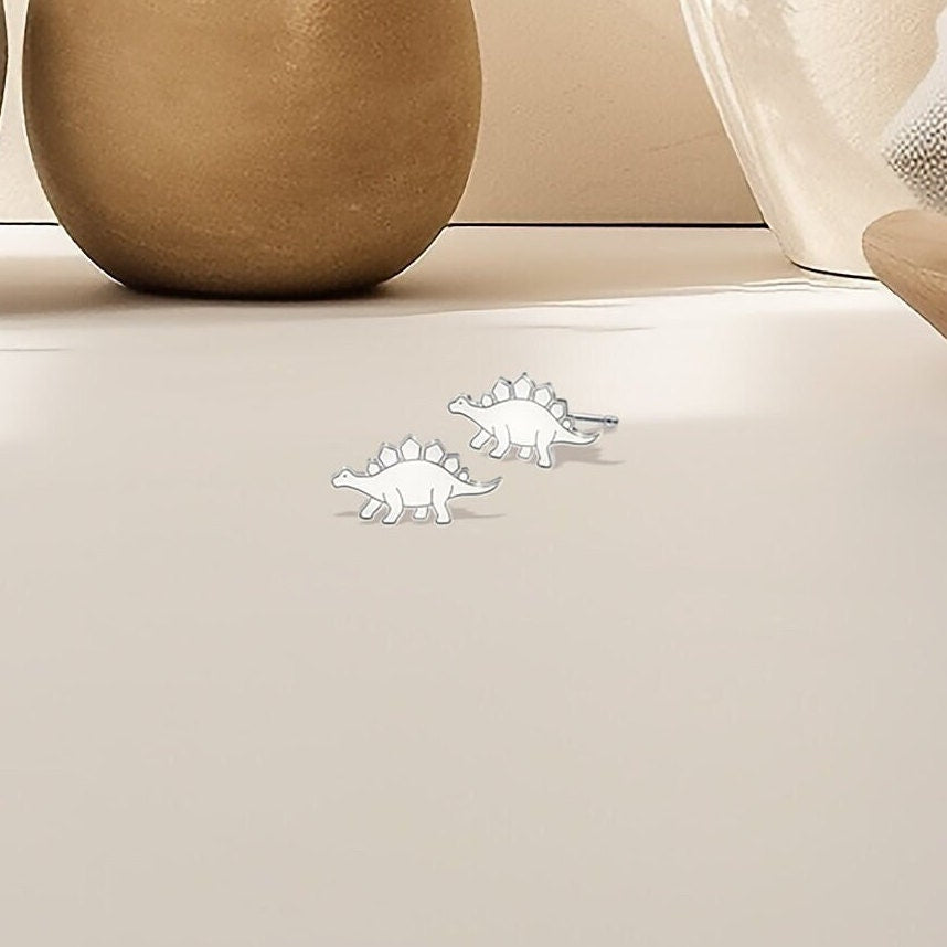 Stegosaurus Dinosaur Charm Stud Earrings