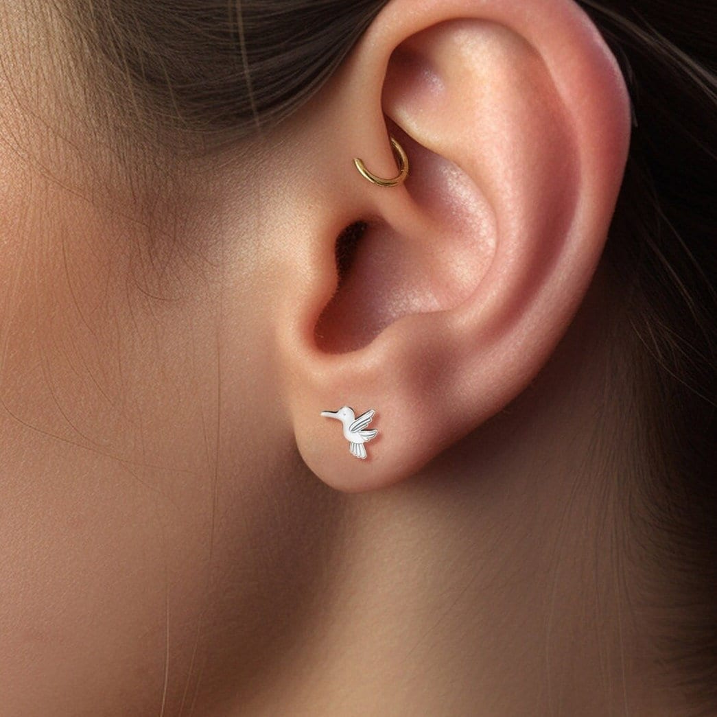 Hummingbird Pendant Stud Earrings