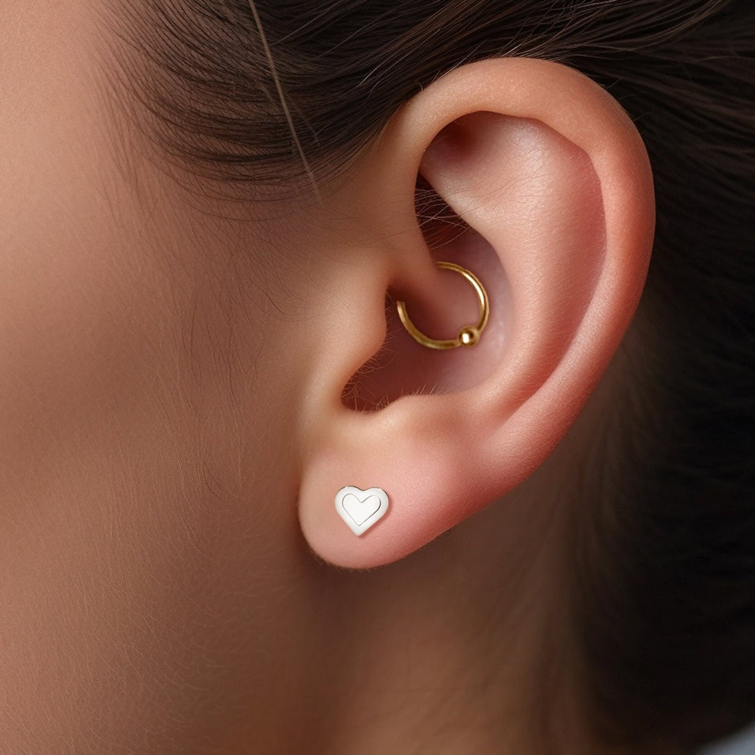 Heart Charm Stud Earrings