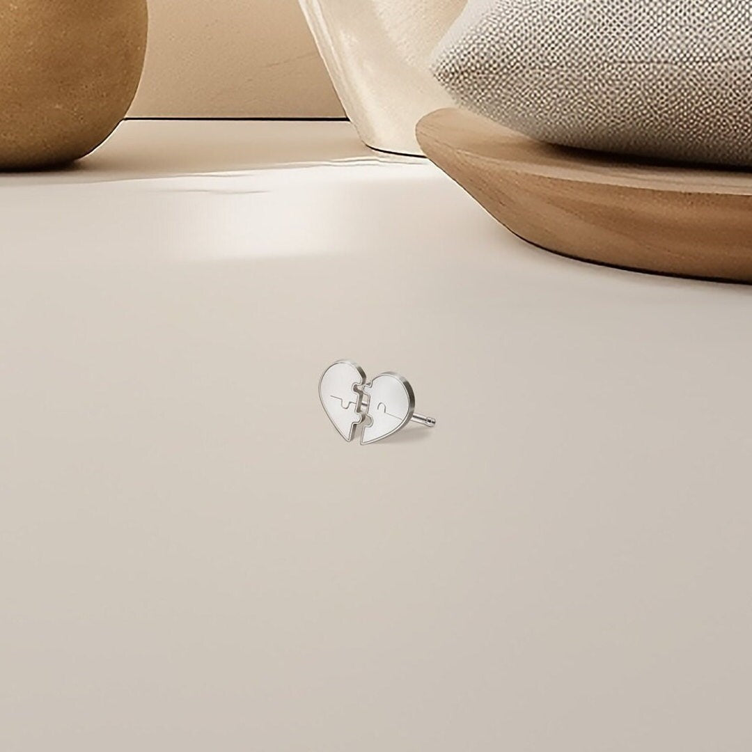 Heart Puzzle Charm Stud Earrings