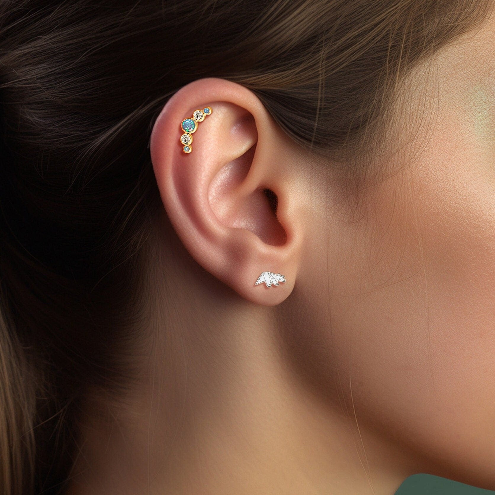 Origami Eotriceratops Stud Earrings