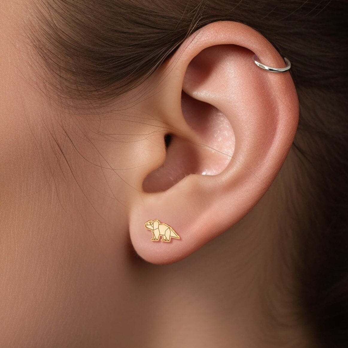 Origami Triceratops Stud Earrings