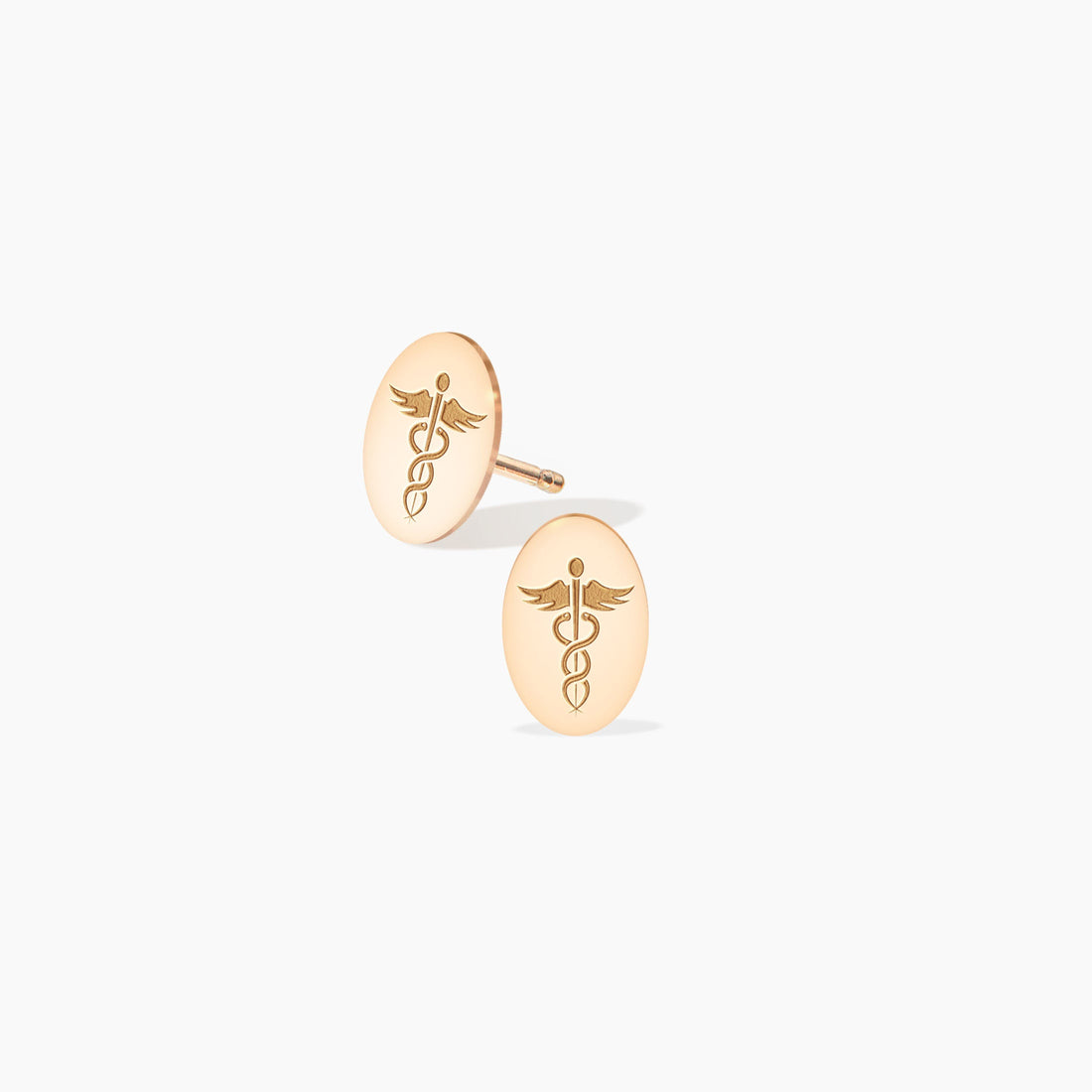Oval Caduceus Stud Earrings