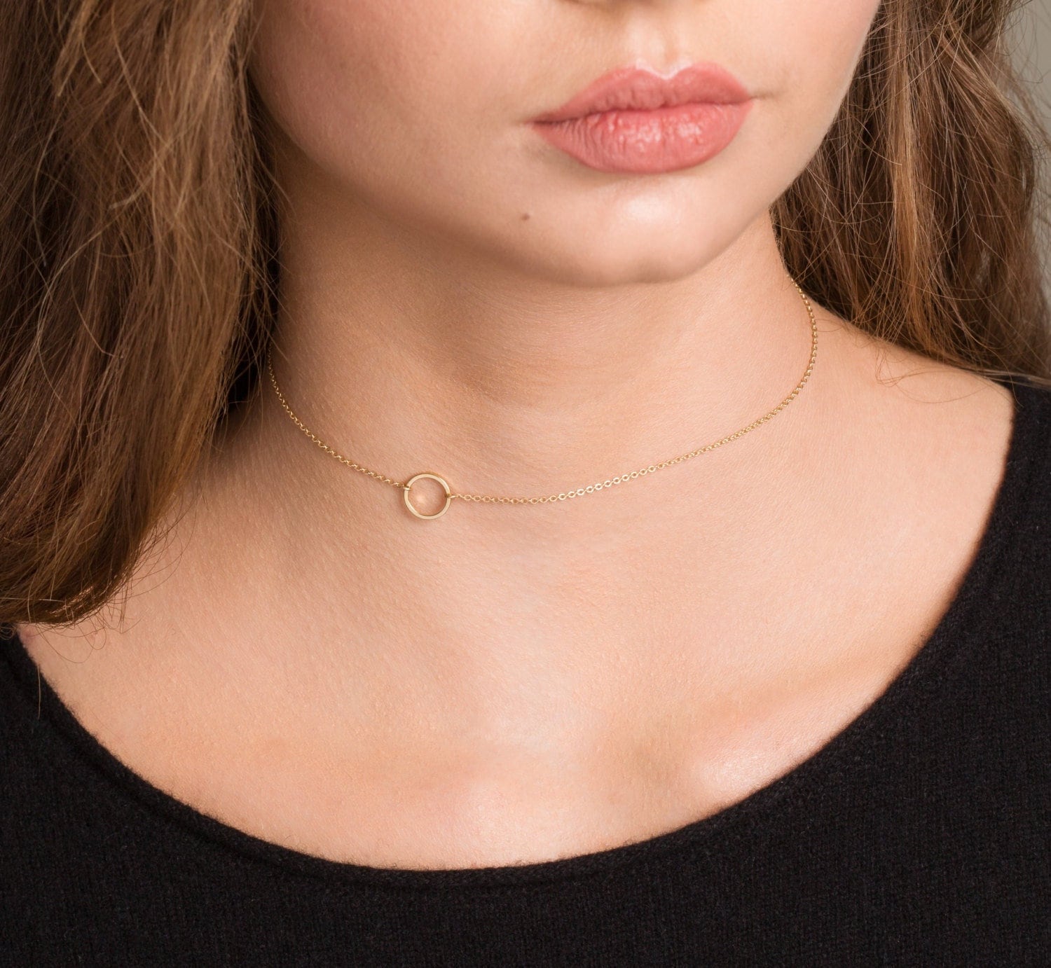 Gold Circle Charm Necklace