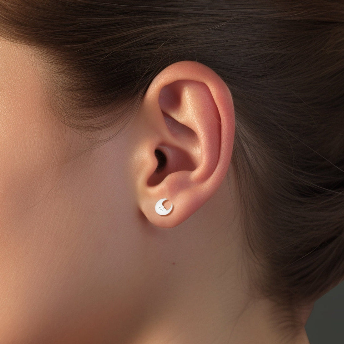 Moon Charm Stud Earrings
