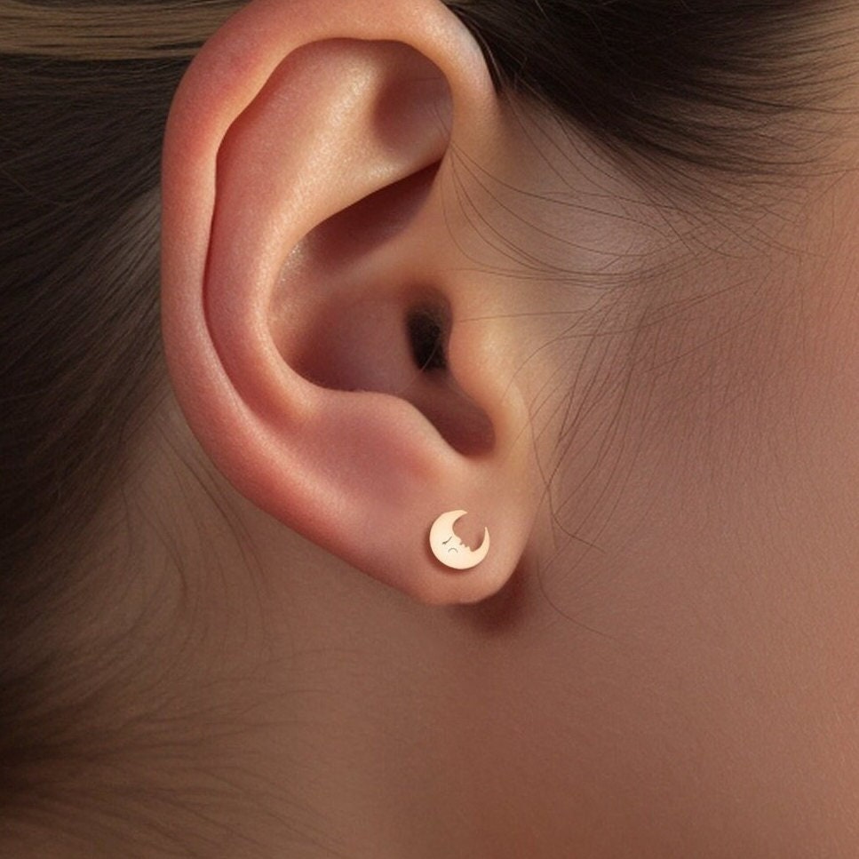 Sleeping Crescent Moon Stud Earrings