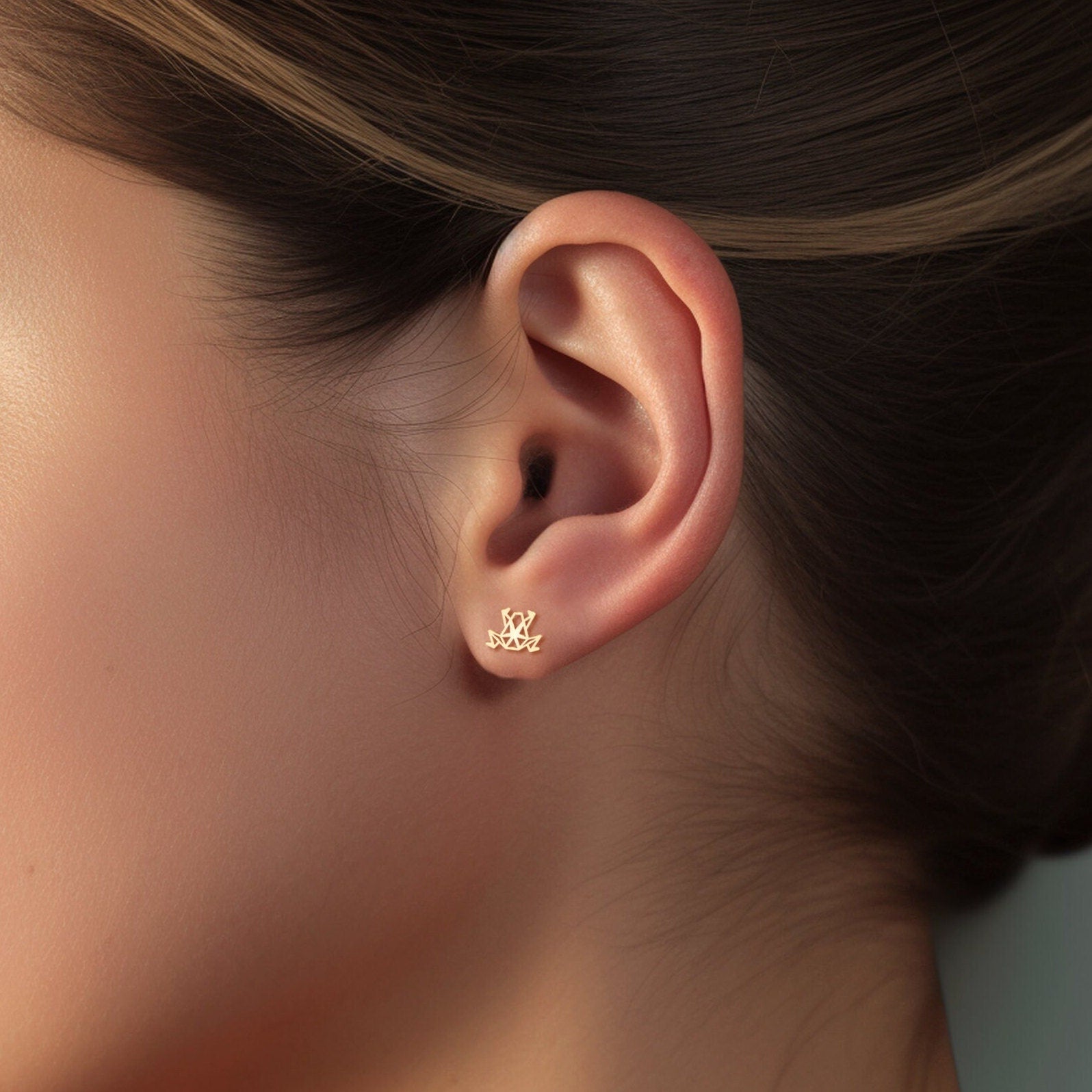 Origami Frog Cutout Stud Earrings
