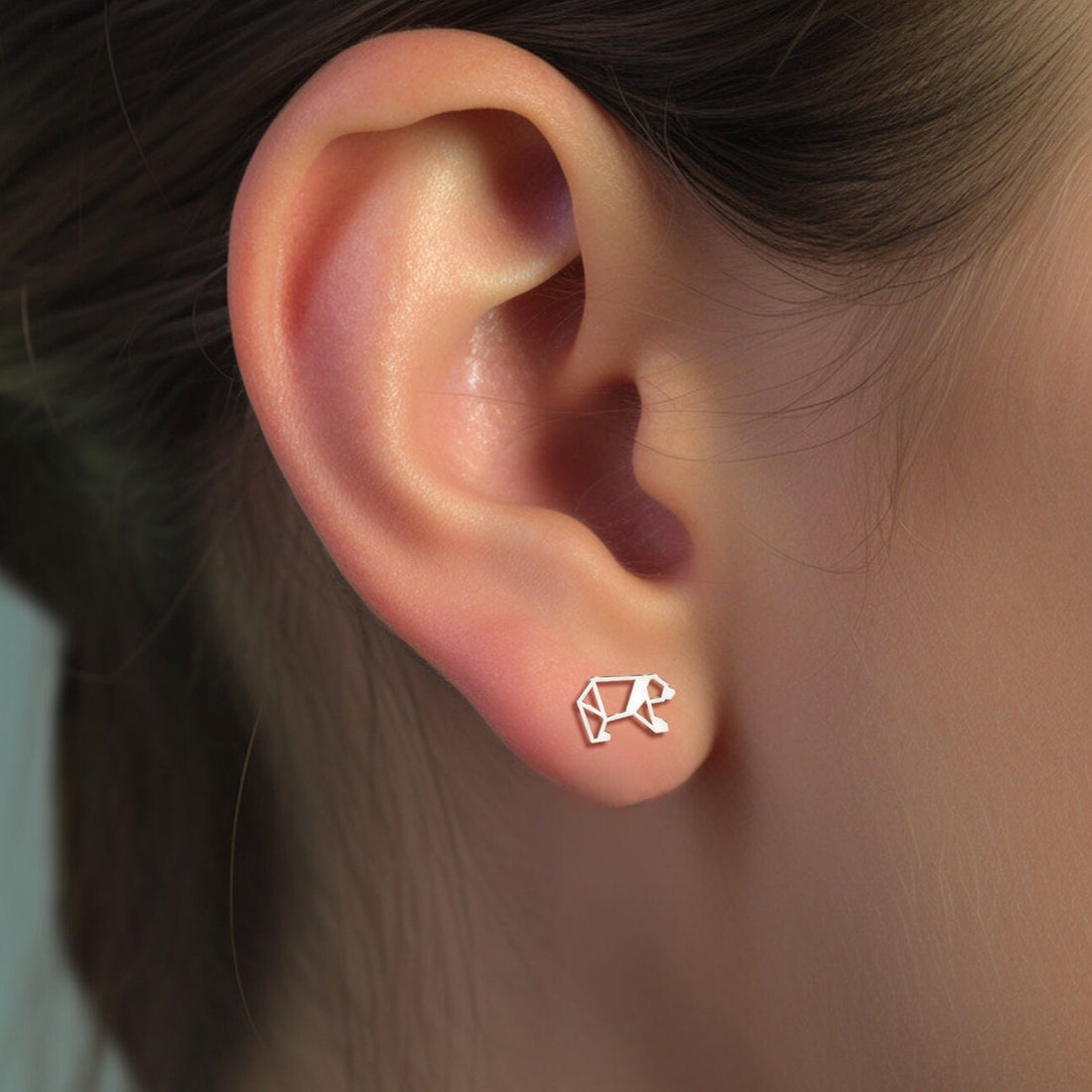 Origami Bear Cutout Stud Earrings