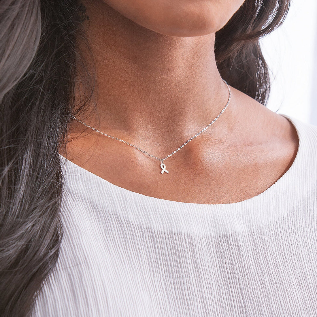 Cancer Ribbon Pendant Necklace