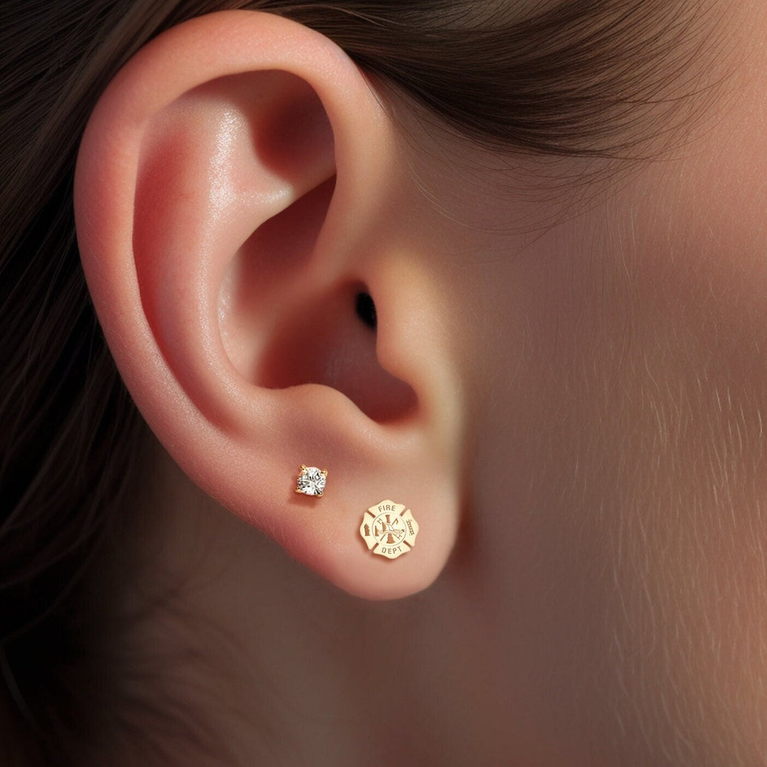 Fire Department Badge Stud Earrings