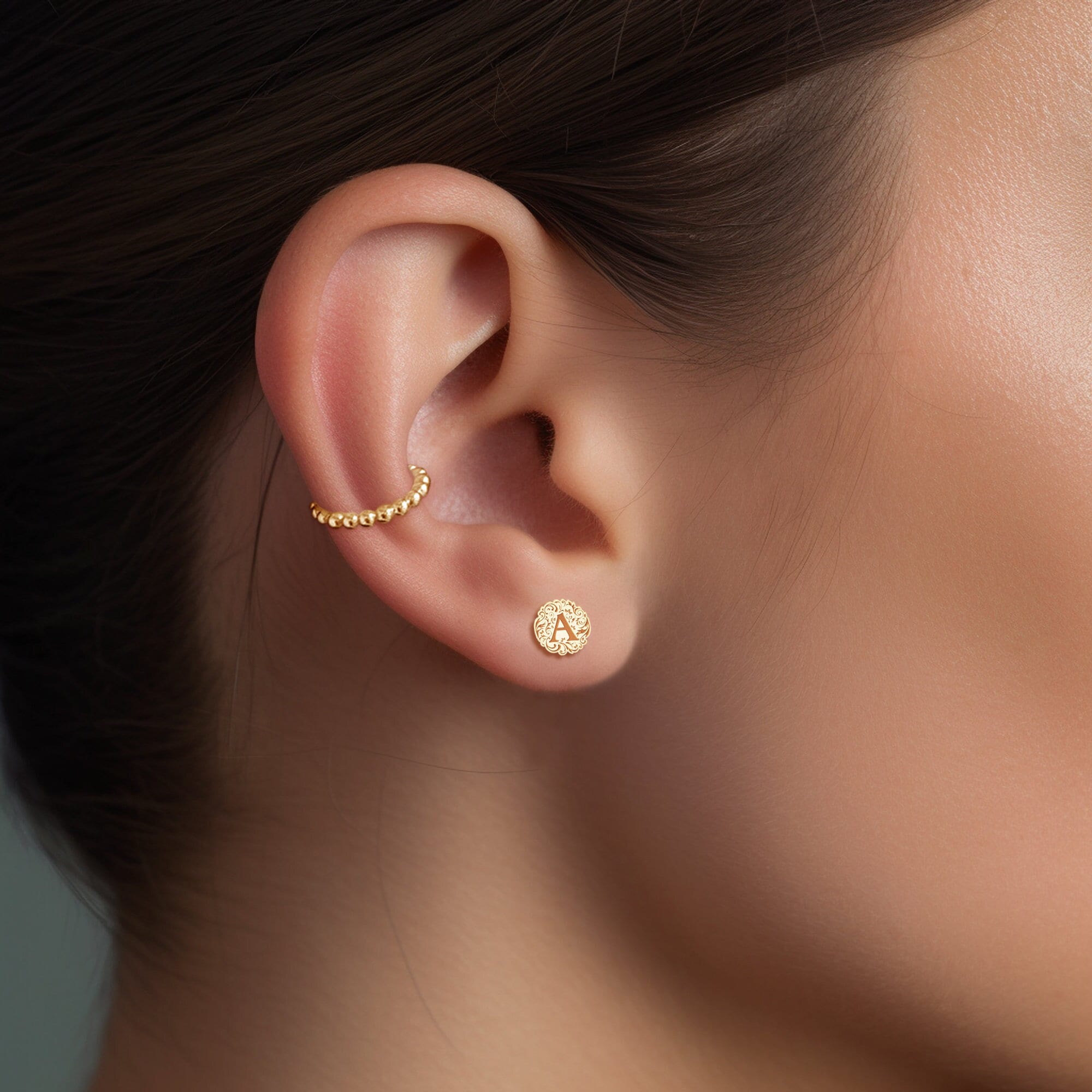 Decorative Initial Stud Earrings