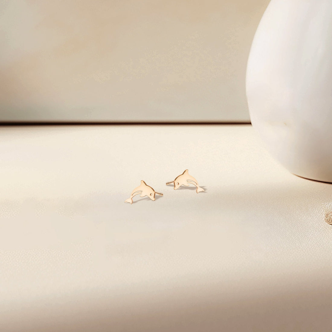 Dolphin Stud Earrings 14K