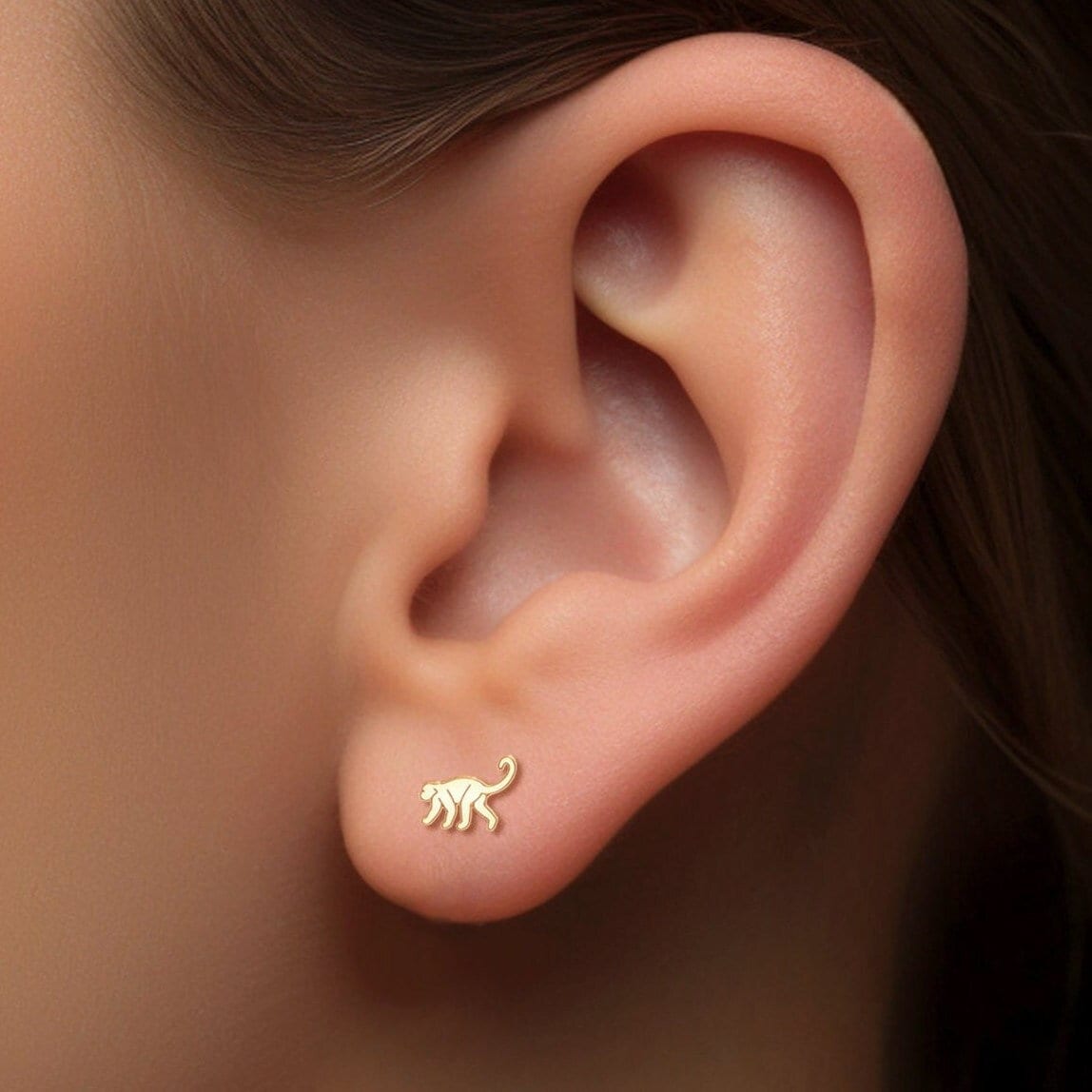 Monkey Stud Earrings 14K