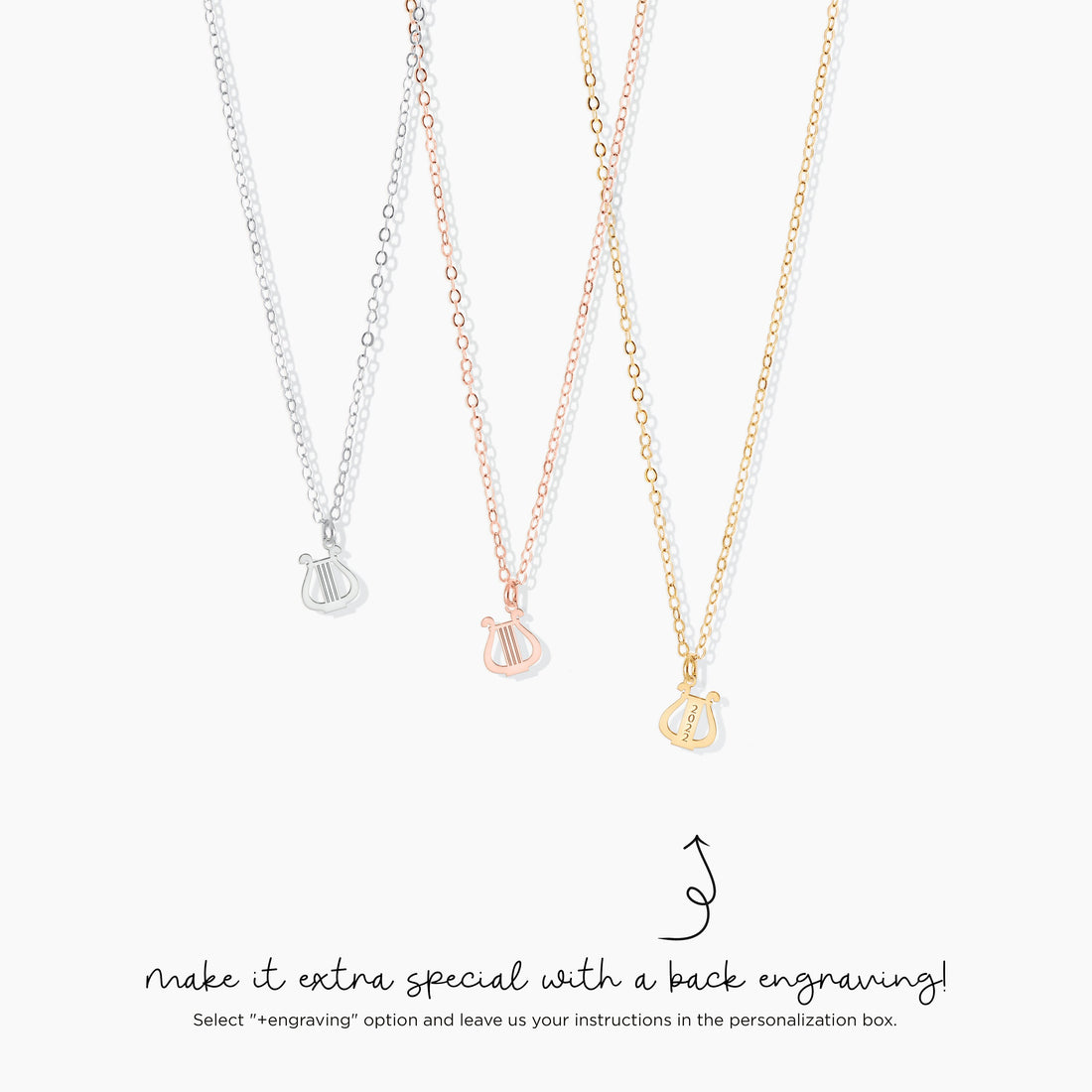 Lyre Harp Music Charm Necklace