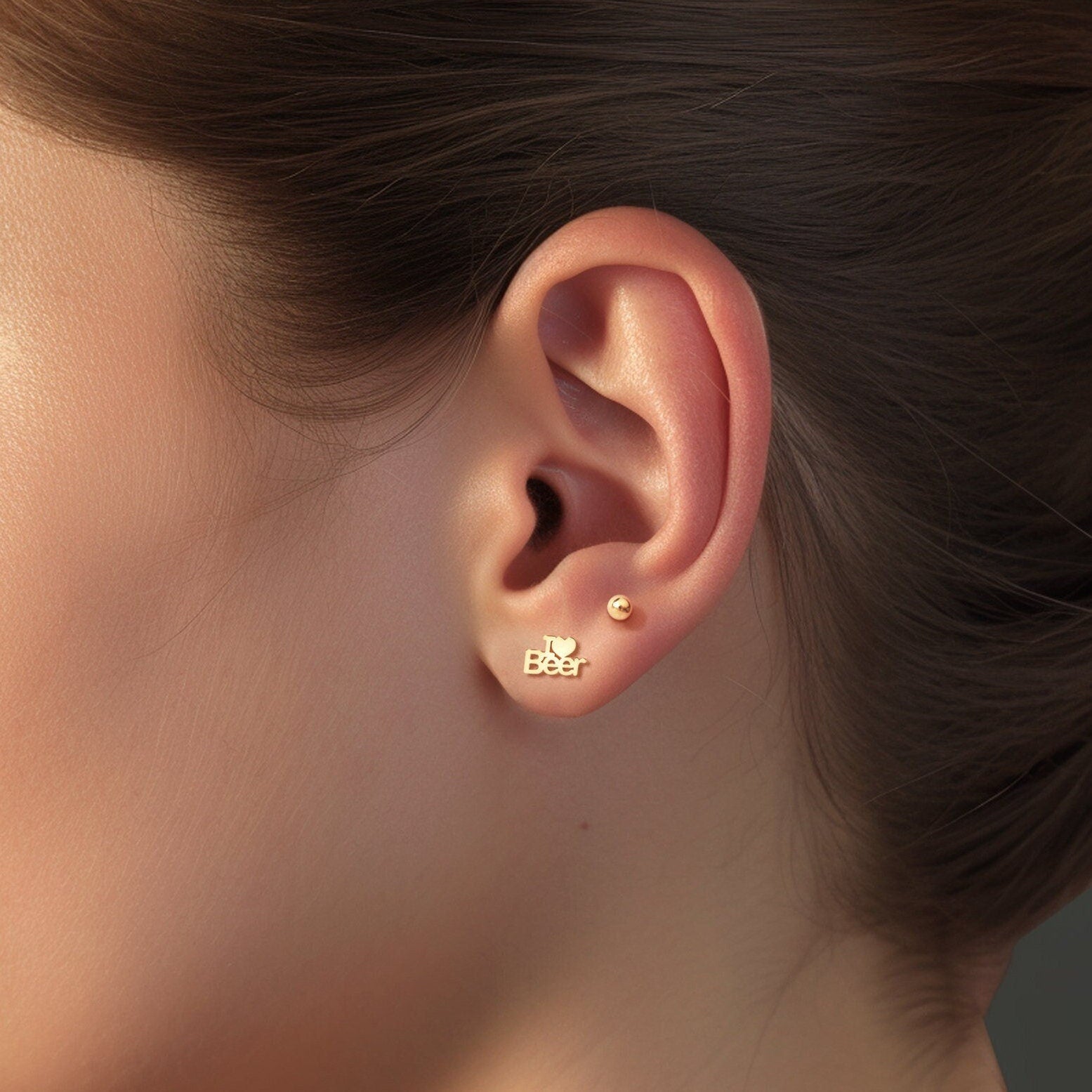 I Love Beer Charm Stud Earrings