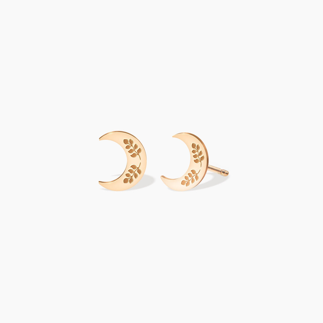 Crescent Moon & Leaf Stud Earrings