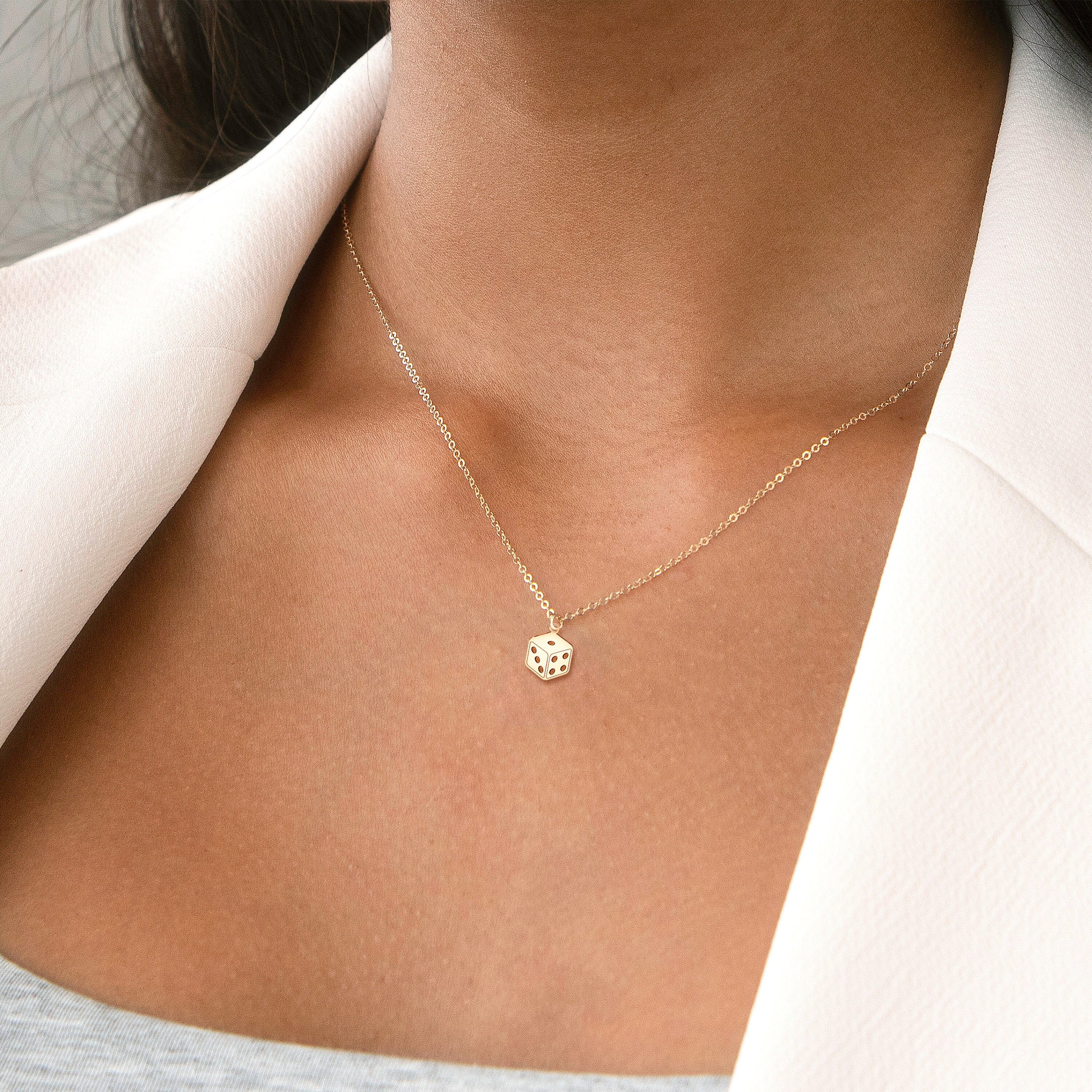 Gold Dice Pendant Necklace